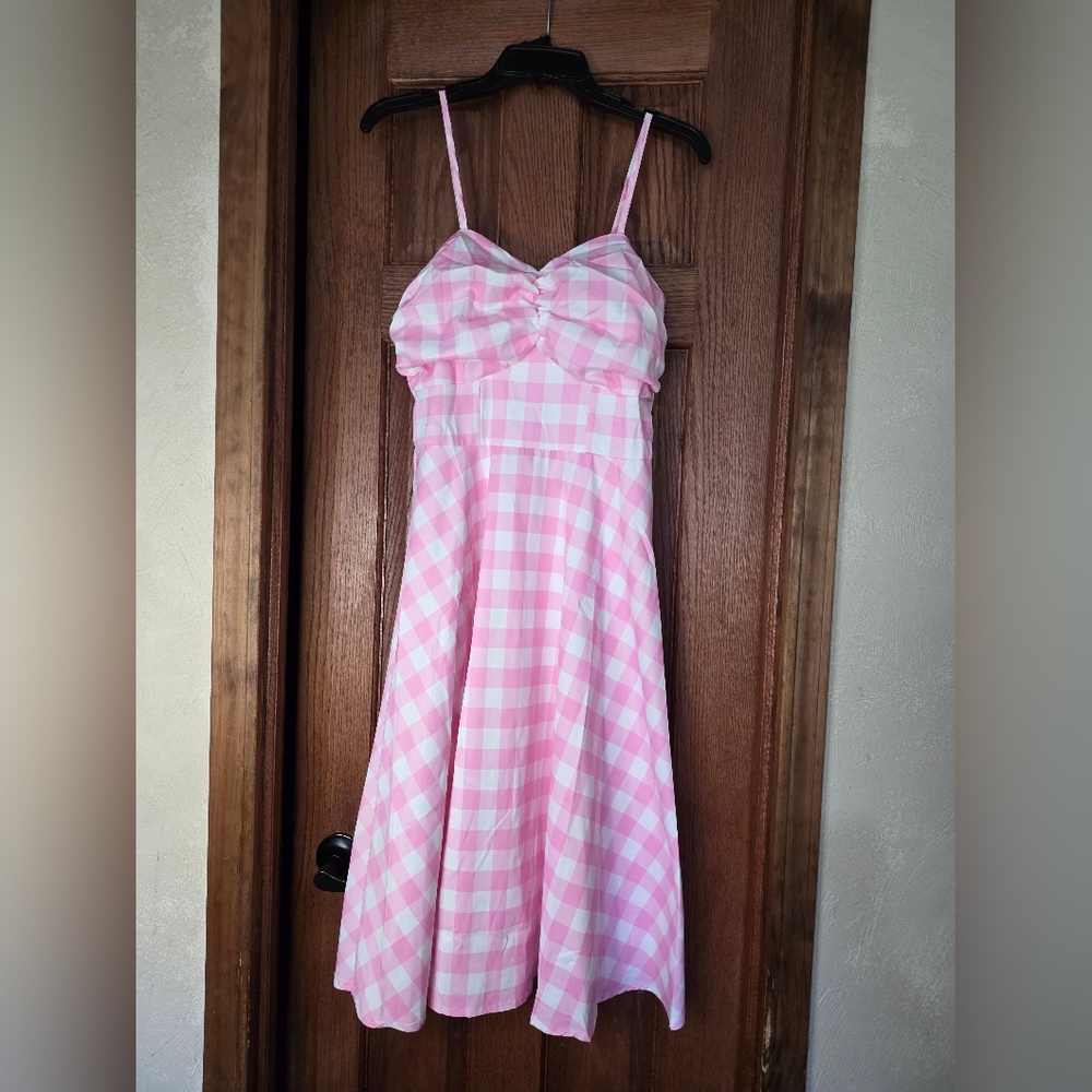 Gingham Picnic Cottagw Bubblegum Summer Sleeveless Vintage Checkered Midi Dress